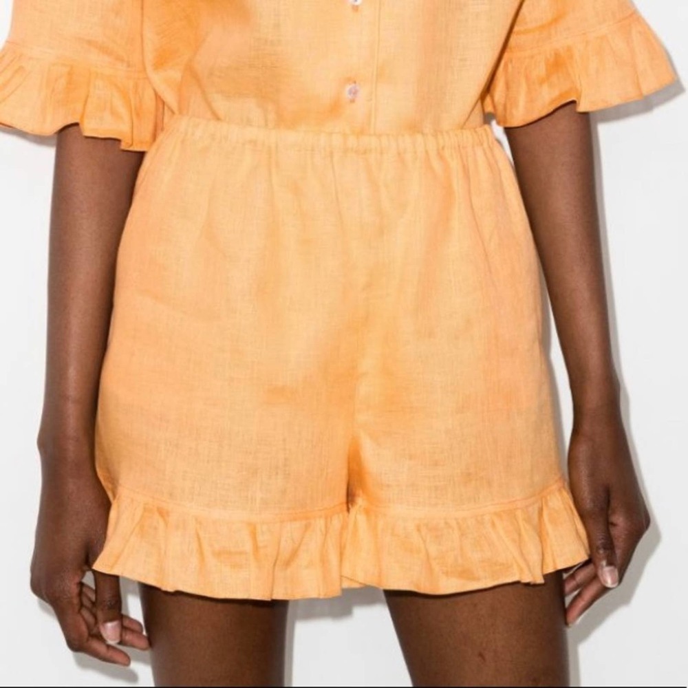 SLEEPER Ruffled Linen Shorts Orange
